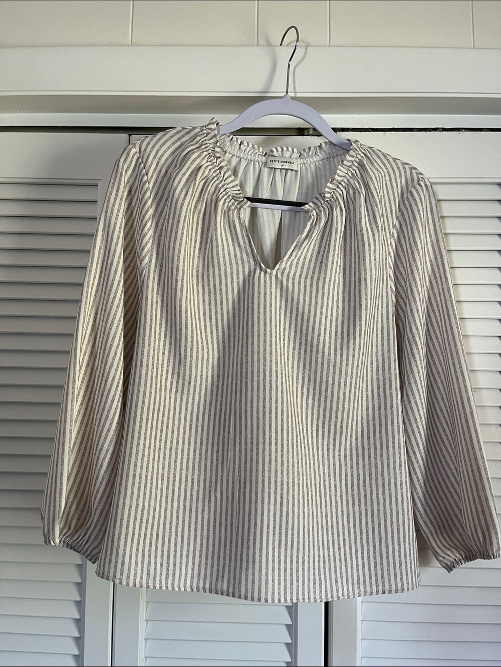 Petite Assembly Cream & Taupe Striped Peasant Top